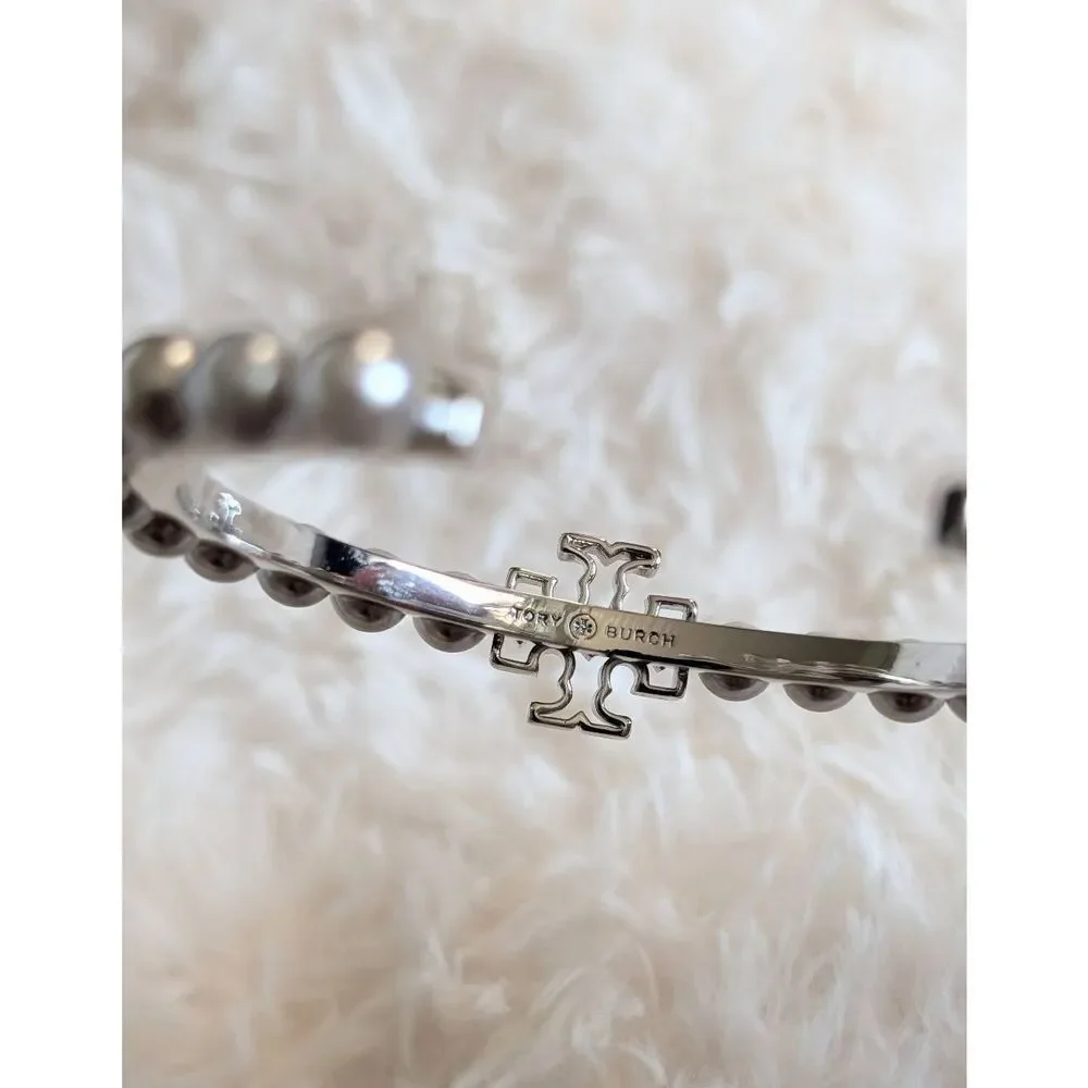TORY BURCH Kira Silver Pearl Cuff Bangle